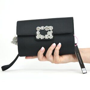 Like Dreams Clara Satin Rhinestone Gem Evening Crossbody Bag, Black